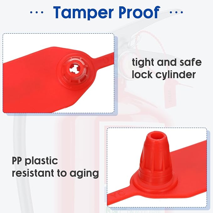 1000 Pcs Plastic Tamper Seals Fire Extinguisher Tags Security Tags Seals Safety Numbered Zip Ties Labels Safety Disposable Self Locking Signage 250 mm Length (Red)
