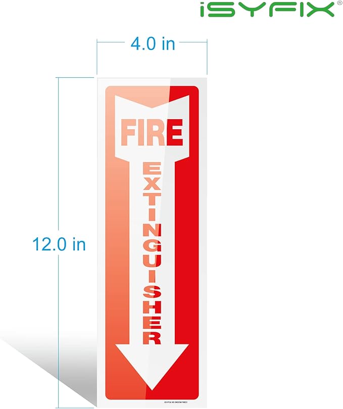 iSYFIX Fire Extinguisher Signs Stickers – 12 Pack 4x12 Inch – Premium Self-Adhesive Vinyl Decal, Laminated for Ultimate UV, Weather, Scratch, Water & Fade Resistance, Indoor & Outdoor