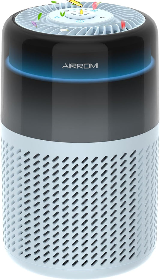 AIRROMI Air Purifier for Bedroom Home,HEPA Filter,Covers Upto 549 Ft²,Quiet 360°intake Air Cleaner with Fragrance ponge for Better Sleep,Night Light,Filters Smoke,Pet Dander,Allergies,Dust,A2005 Blue