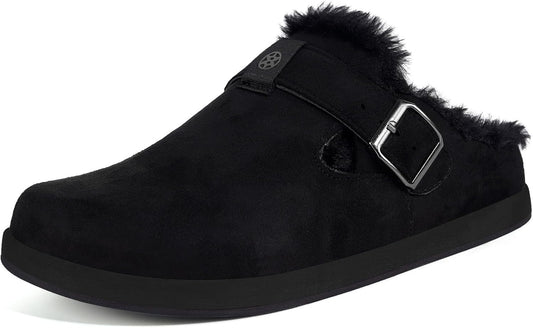 Fur Lined Clogs for Women Men Suede Winter Slippers Arch Support Slip on Mules Potato Shoes with Removable Cushion Footbed Warm Home House Shoes