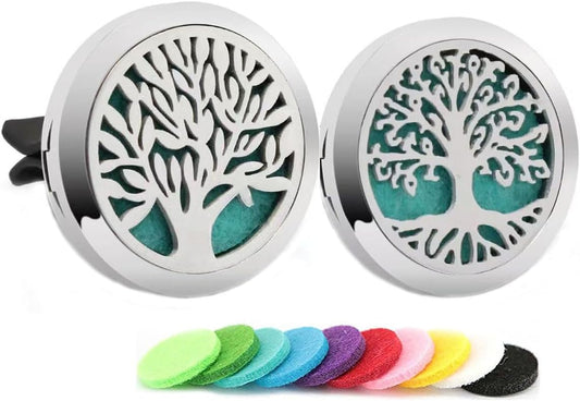 2Psc Car Essential Oil Diffuser Locket Tree of Life Pattern Stainless Steel Car Air Fresheners Vent Clips Decorative