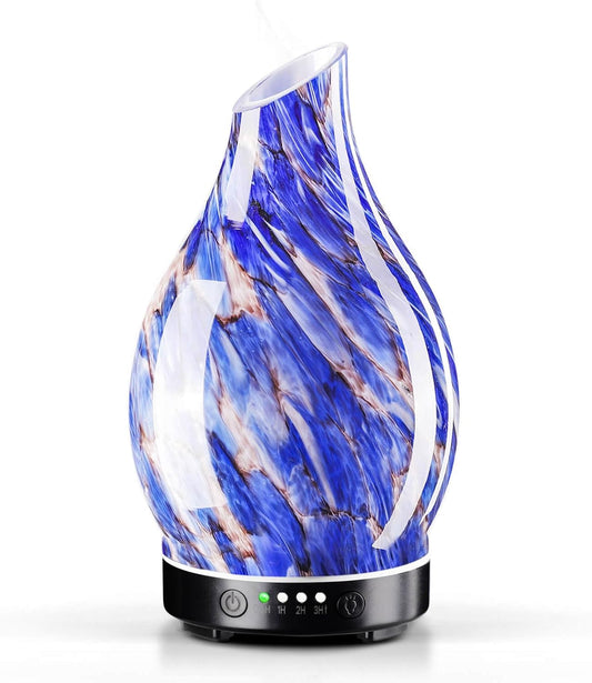 Porseme 150ml Essential Oil Diffuser Glass Color Changing Aroma Air Diffusers Aromatherapy Ultrasonic Cool Mist Humidifier 6 Running Hours Waterless Auto-Off for Sleeping Yoga Office Spa (Mini Blue)