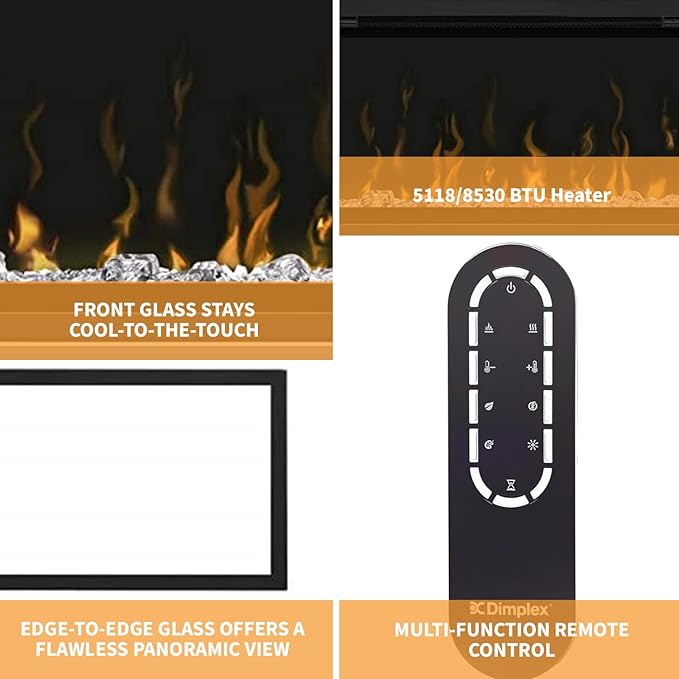 Dimplex IgniteXL 74" Built-in Linear Electric Fireplace (Model: XLF74), 8530/5118 BTU, 240/120 Volt, 2500/1500 Watt, Black