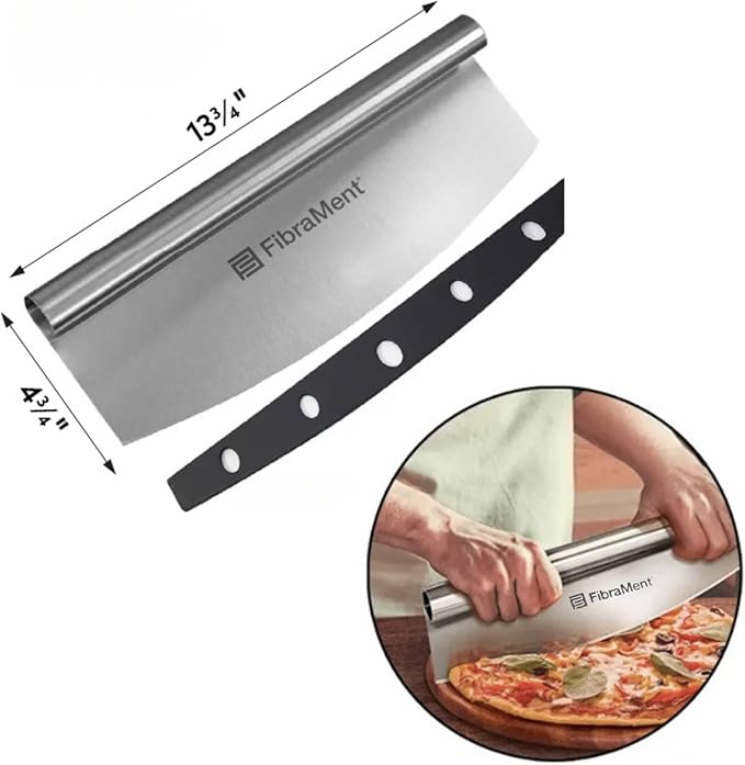 FibraMent-D Premium 3-Piece Pizza Stone Set Perfect for Home Ovens - 16" Round Pizza Stone, Peel & Rocker Pizza Cutter, Durable Baking Stone for Bread, Pastries Ranked 'BEST OVERALL PIZZA STONE'