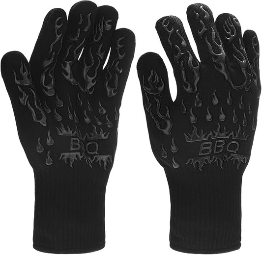 1-Pair BBQ Gloves, 1472°F Heat Resistant Non-Slip Grilling Oven Gloves for Barbecue/Baking/Cooking [S Size, Black]