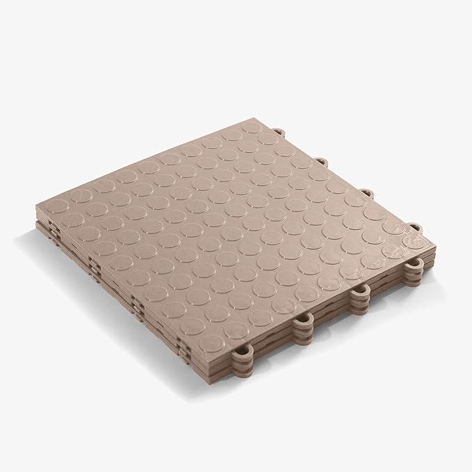 FlooringInc's Nitro 12"x12" Snap-Together Garage Flooring Tiles, Non-Slip Interlocking Plastic Floor Mat, Coin Pattern, Sahara Sand, 24 Tiles, 24 Sq/Ft