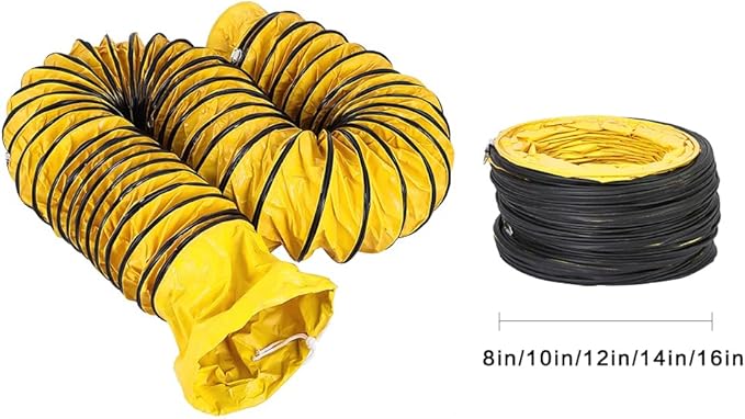 16FT Ducting Hose 8IN PVC Flexible Duct Hosing with Adjustable Rope S Hook & Steel Support for Utility Blower Exhaust Fan (8''x16ft)