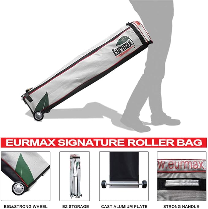 Eurmax USA 10'x15' Pop Up Canopy Tent Commercial Instant Canopies with Heavy Duty Roller Bag,Bonus 4 Sand Weights Bags (White)