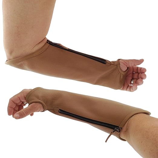 Arm Chaps Extended Elbow Leather Arm Guard - Arm Sleeve Protectors for Thin Skin and Bruising, Scratches & Cuts - Protective Arm Sleeve for Any Age- Left & Right Form-Fitting - Brown(1Pair/Medium).