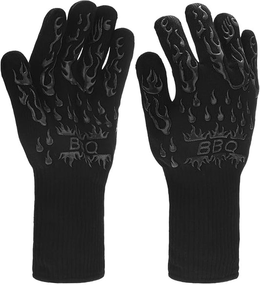 1-Pair BBQ Gloves, 1472°F Heat Resistant Non-Slip Grilling Oven Gloves for Barbecue/Baking/Cooking [L Size, Black]