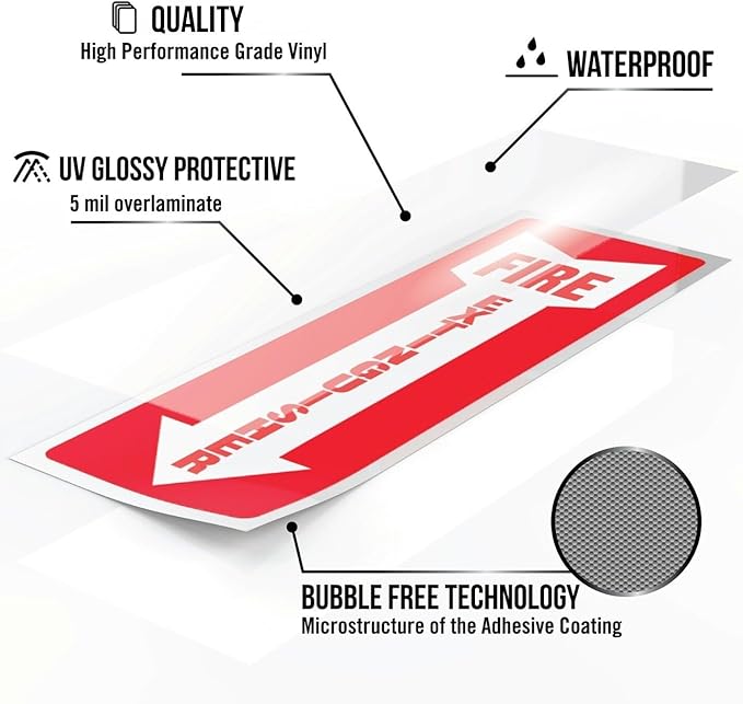 Fire Extinguisher Sign Sticker - 12 Pack - 4" X 12" - 5 Mil Vinyl - Bright Red White Colors - Durable Self Adhesive, Weatherproof, Photoluminescent and UV Protected - Ideal for Inside Office or Boat
