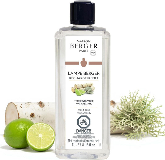 MAISON BERGER Wilderness Fragrance Refill – 1 Liter (33.8 Fluid Ounces) Air Freshener with Green & Earthy Notes - Tomato Leaf, Oak Moss, Birch, Dye-Free – Made in France – 40-Hour Diffusion