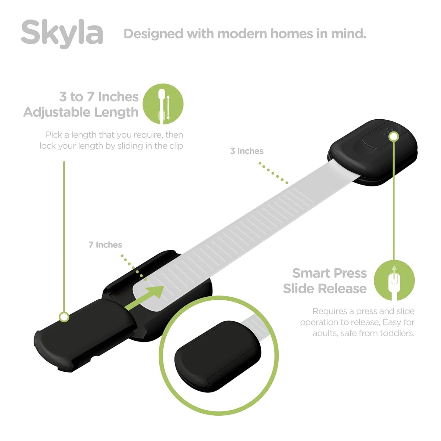 Baby Proofing Child Safety Locks (12 Pack) by Skyla Homes - The Safest, Quickest and Easiest 3M Adhesive Cabinet Latches, No Screws & Magnets, Multi-Purpose for Furniture, Kitchen, Ovens, Toilet Seats