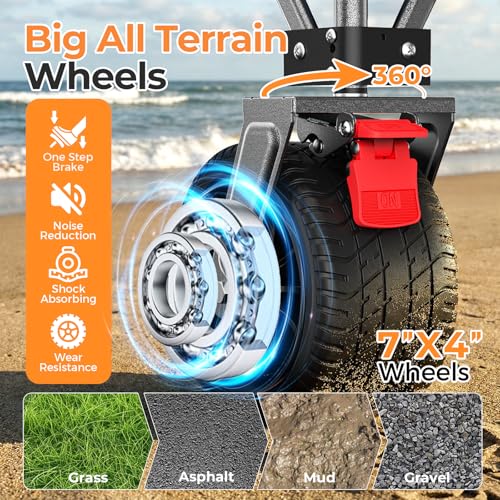 58”L Extender Collapsible Wagon, Extra Long Foldable Wagon Cart with Extended Tailgate, Heavy Duty Rolling Utility Cart with All-Terrain Big Wheels for Shopping Sports Beach, Black - size: 240L