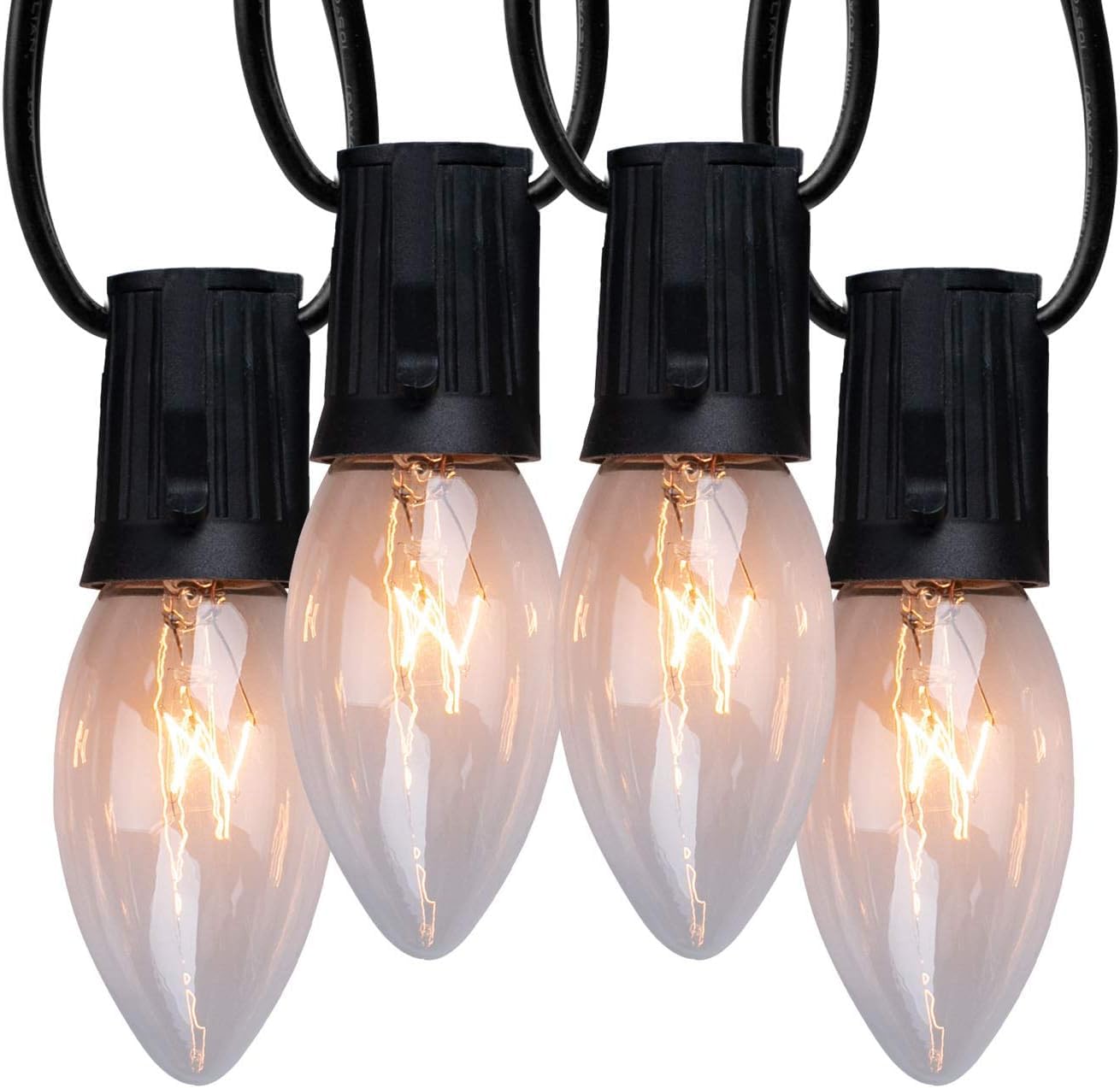 Minetom C9 String Lights, 50FT 50 Bulbs, Clear Bulb Black Wire, Model GYPI-O507BU, Long Life Outdoor Christmas Lights