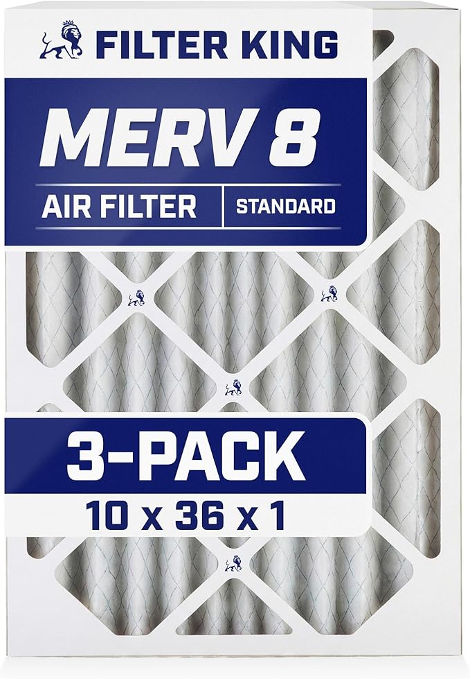 Filter King 10x36x1 Air Filter | 3-PACK | MERV 8 HVAC Pleated A/C Furnace Filters | MADE IN USA | Actual Size 10 x 36 x .75"