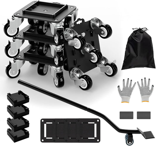 Furniture Dolly 5 Wheels Heavy Duty with Removable Side Guards,3307 Lbs Capacity,360° Rotating Wheels & Tail Brake,Furniture Movers Lifter Tool for Sofas,Beds, Appliances,–Stable,Safe,and Easy to Use