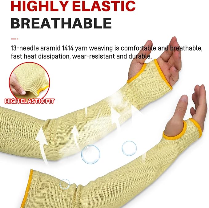 Cut Resistant Sleeves With Thumb Hole,Thin Skin Arm Protection Sleeves And Bruising, kevlar Sleeves For Gardening, Welding, Kitchen,For Women, Men, Elderly (Yellow, 17.7 in)