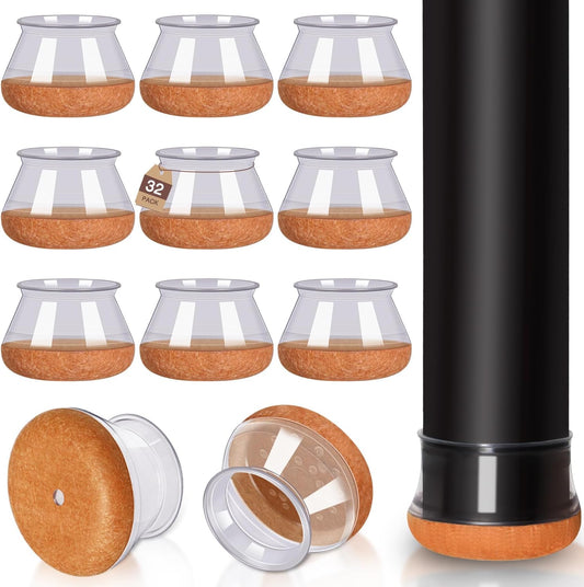 Chair Leg Floor Protectors Round Chair Leg Protectors for Hardwood Floors Silicone Caps Felt Furniture Pads Covers Anti-Scratch Reduce Noise 32 Pack Clear Round X-Large Fit 1-1/2" to 2" (38-50mm)