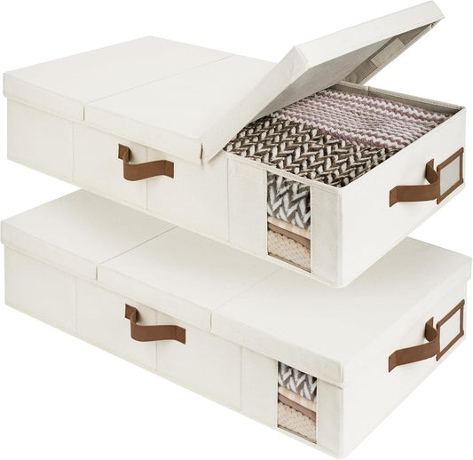 StorageWorks 2-Pack Large Under Bed Storage Bins with Lids, Underbed Storage Containers with Handles and Label Holder, Closet Organizer for Clothes, Blankets, Sweater