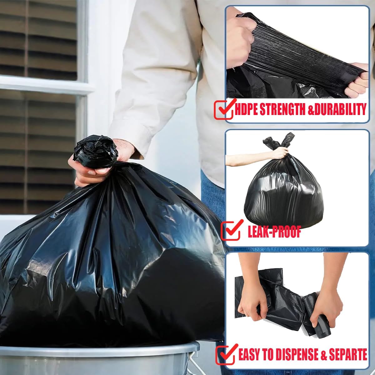 13 Gallon Trash Bags, 1000 Count Bulk Value Pack, Black Tall Kitchen Garbage bags, Multi-purpose Trash Can Bin Liners for Bathroom, Office, Industrial, Commercial, Janitorial, Municipal, Recycling
