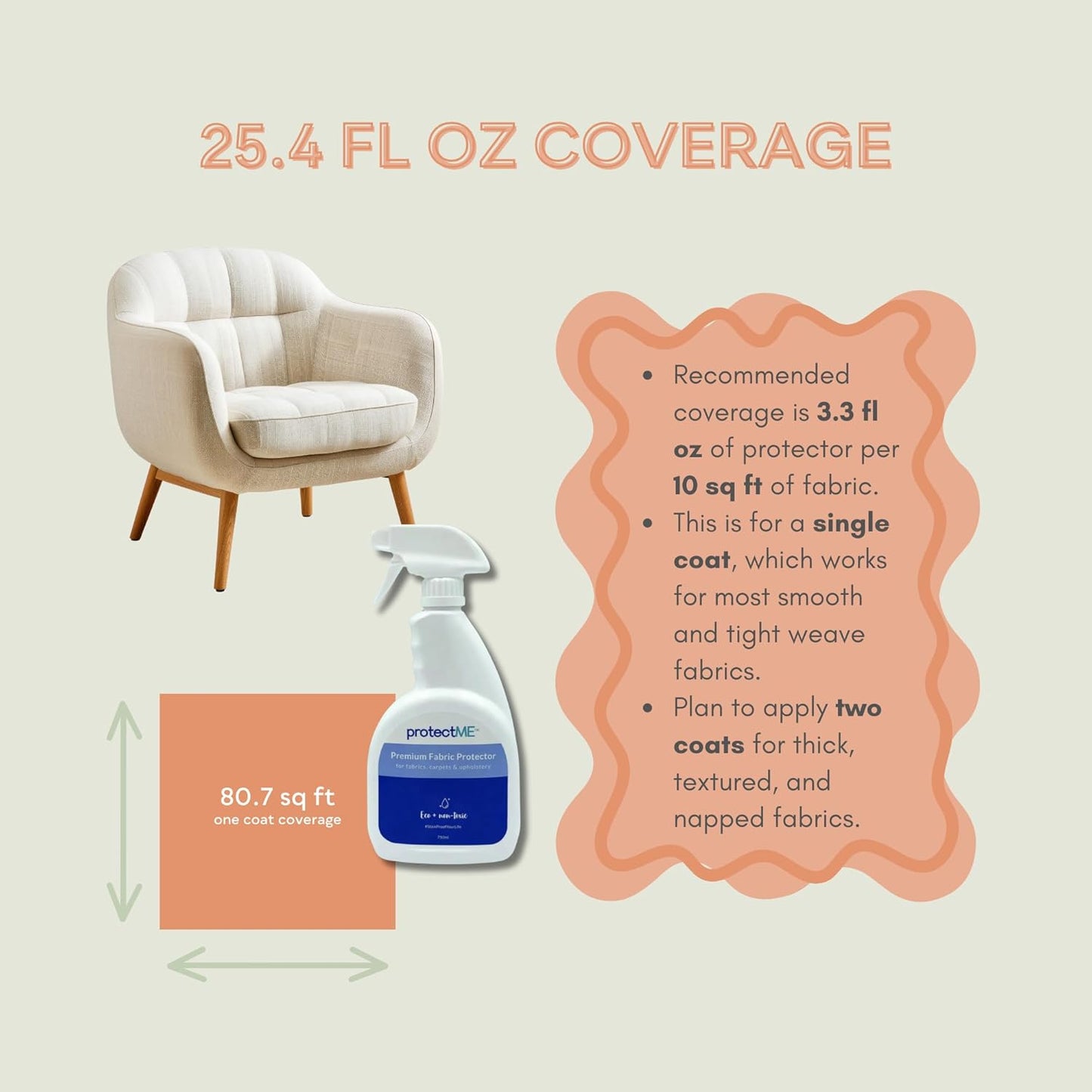 Fabric Protector and Stain Resistant Spray - Upholstery Fabric Spray for Stain Guard for Carpet, Shoes, Couch, Sofa - Non Toxic Water Based Furniture Protector - 25.4 Fl. Oz.