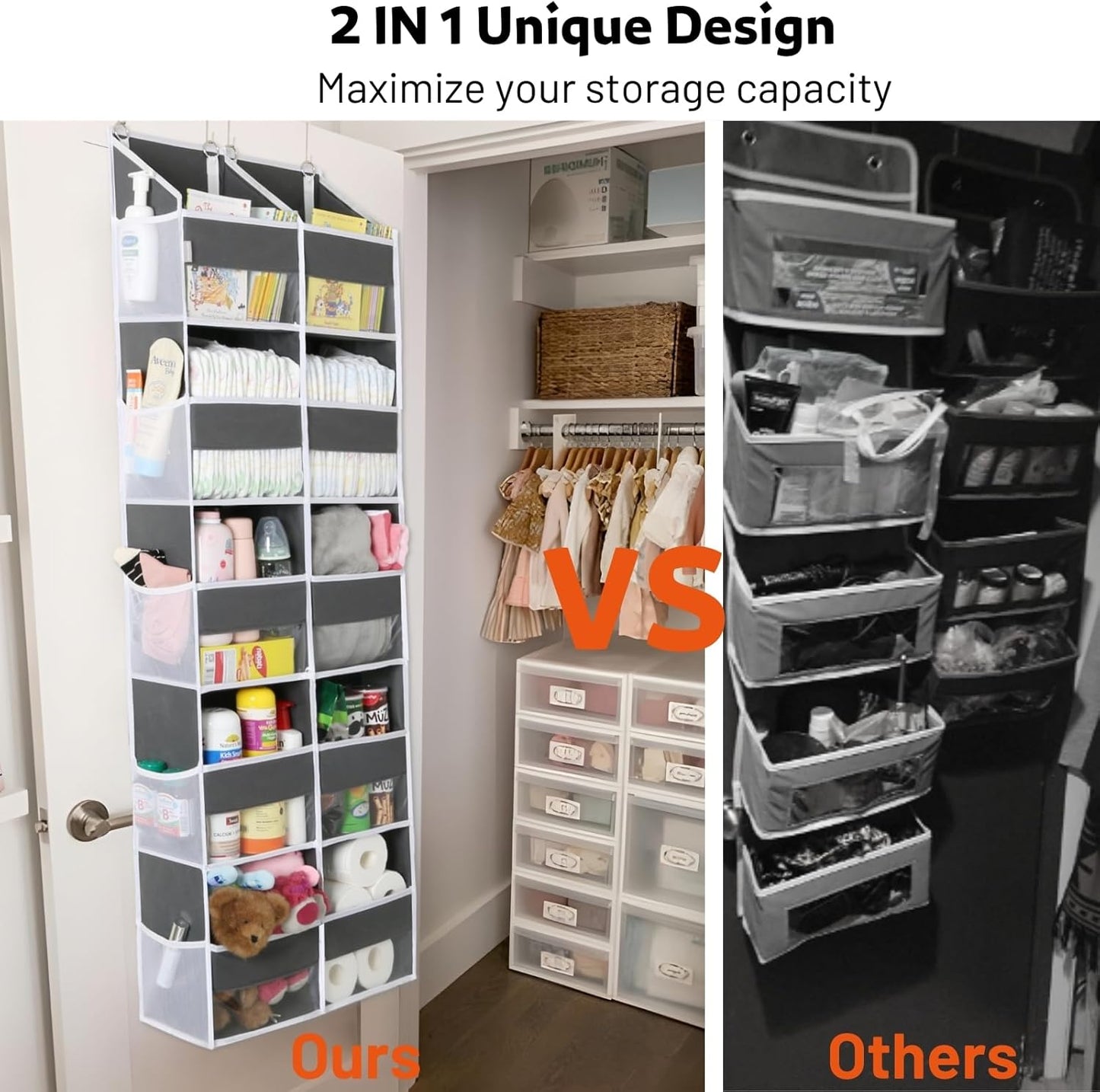 Over the Door Organizer 5 Tiers, Extra Large Behind Door Storage of 10 Compartments, 80 lbs Weight Capacity Over Door Organizer, Door Hanging Organizer for Closet, Diaper Organizer, Room storage