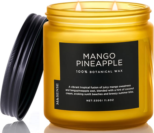 M&SENSE Mango Pineapple Tropical Scented Candle - 11.6oz Natural Soy Wax Non Toxic 70-Hour Burn 2-Wick Fruit Scent for Home, Housewarming Gifts - Aromatherapy Candle for Women, Men & Family Friends