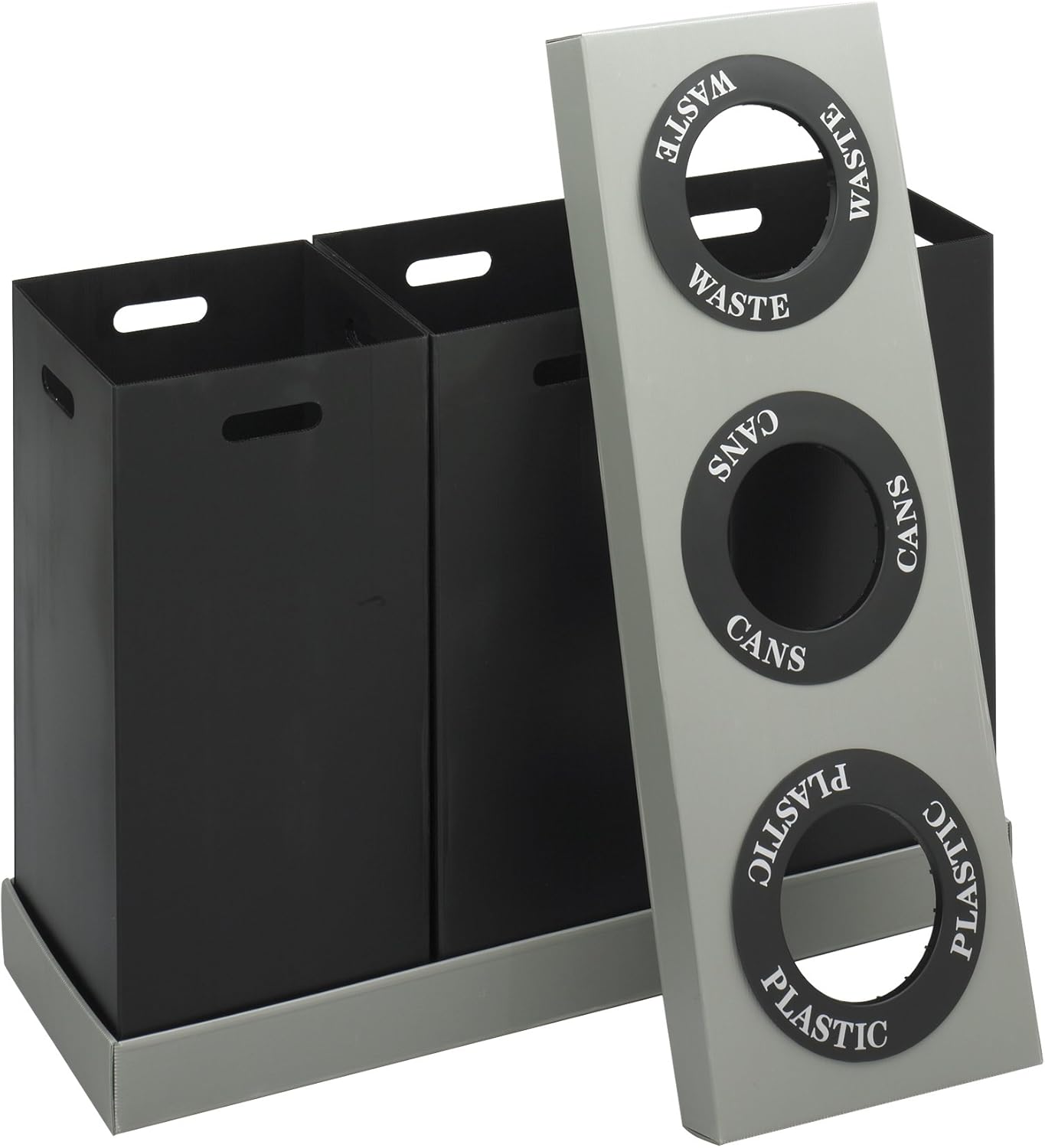 Safco Trash Can Recycle Bin Combo, 28 Gallon Each (3 Bin), At Your Disposal Recycling Center, Black/Grey