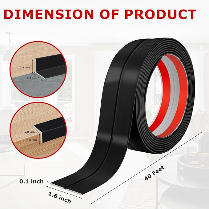 Flexible Wall Corner Protector Moulding Trim Peel and Stick Wall Corner Guards Edge Protector Self Adhesive Molding Trim Strip for Edge Ceiling (Black, 1.6 in x 40 Ft)