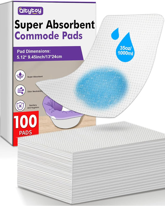 100 Commode Absorbent Pads for Bedside Commode Liners, Disposable Commode Liners Pads with Absorbent Gel, Portable Potty Liner Pads for Toilet Bags Bedpans