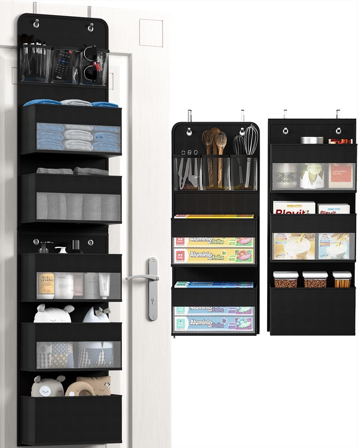 Over Door Organizer, 6 Shelf Camper Storage for RV Bathroom, Behind The Door Storage, Hanging Organizers for Toy Diaper Bedroom Closet (Black)