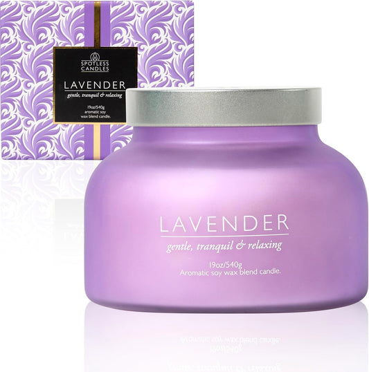 Lavender Candle 19oz Volcano Jar with Wooden Wick Upto 75 Hours Burn Time in a Large 4" x 5" Solid Purple Glass Jar in a Luxury Gold Foil Gift Box