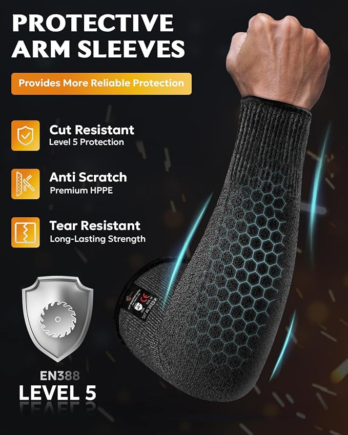Evridwear Protective Arm Sleeves Cut Resistant Farmers Sleeves for Men Work, Gardening, Farming, Arm Protectors for Thin Skin and Bruising (S, Black No Thumb Hole)