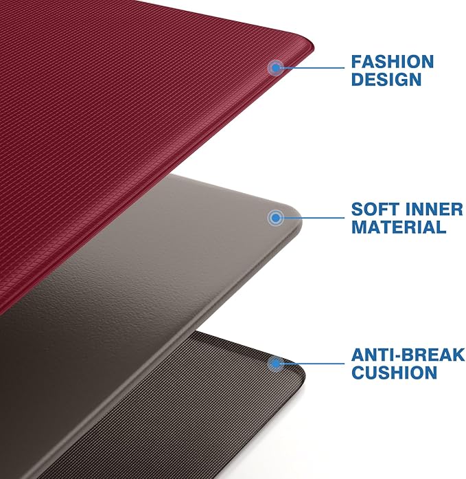 StepRite Kitchen Mats, 2PCS Kitchen Rugs, Cushioned Anti Fatigue Kitchen Mats for Floor, Non-Slip Standing Desk Mat, Waterproof Kitchen Rug Set for Kitchen, Floor, Office, 17.3"x30"+17.3"x47", Red