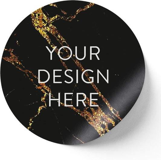 100 Custom Vinyl Stickers - Upload Your own Image, Text, Design, Logo - Personalized Logo Labels for Handmade, Packaging, Bottle, Jars, Candle, Brand Stickers (Black Gold Marble, 1.5x1.5)