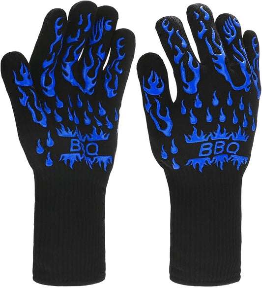 1-Pair BBQ Gloves, 1472°F Heat Resistant Non-Slip Grilling Oven Gloves for Barbecue/Baking/Cooking [L Size, Blue]