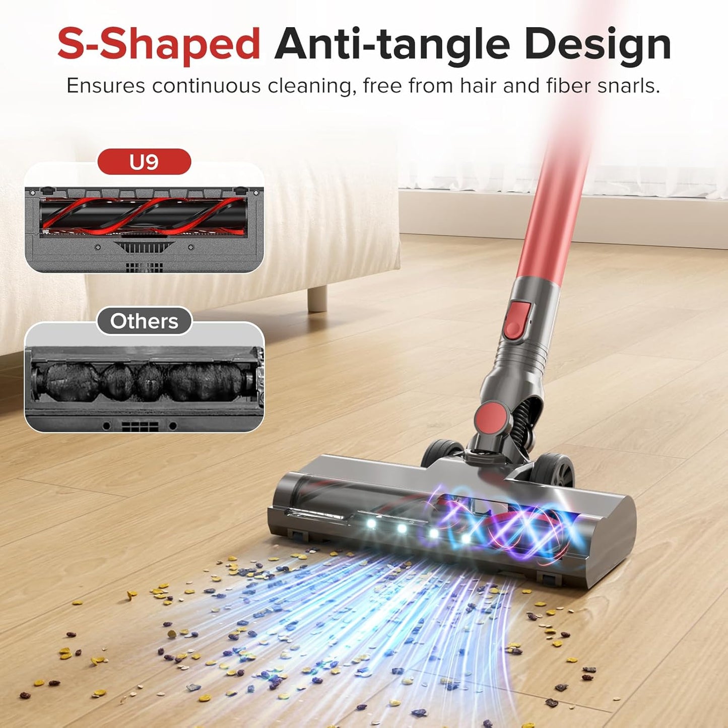 Cordless Vacuum Cleaner with Self-Standing, Powerful Stick Vacuum Cleaners for Home, 8-in-1 Lightweight Rechargeable Vacuum, 7-Layer Filtration,Ideal for Carpet, Pet Hair, Hardwood Floors
