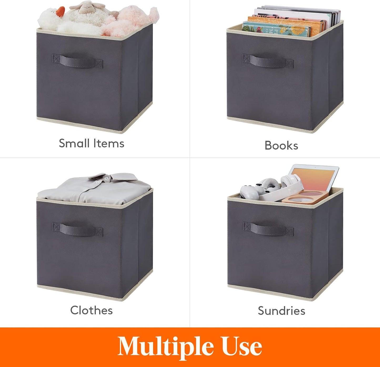 Lifewit 11 Inch Cube Storage Bins, Storage Cubes Foldable Medium Decorative Fabric Storage Baskets for Organizing Home Organizers with Handles for Shelves, Closet, Set of 8, Grey