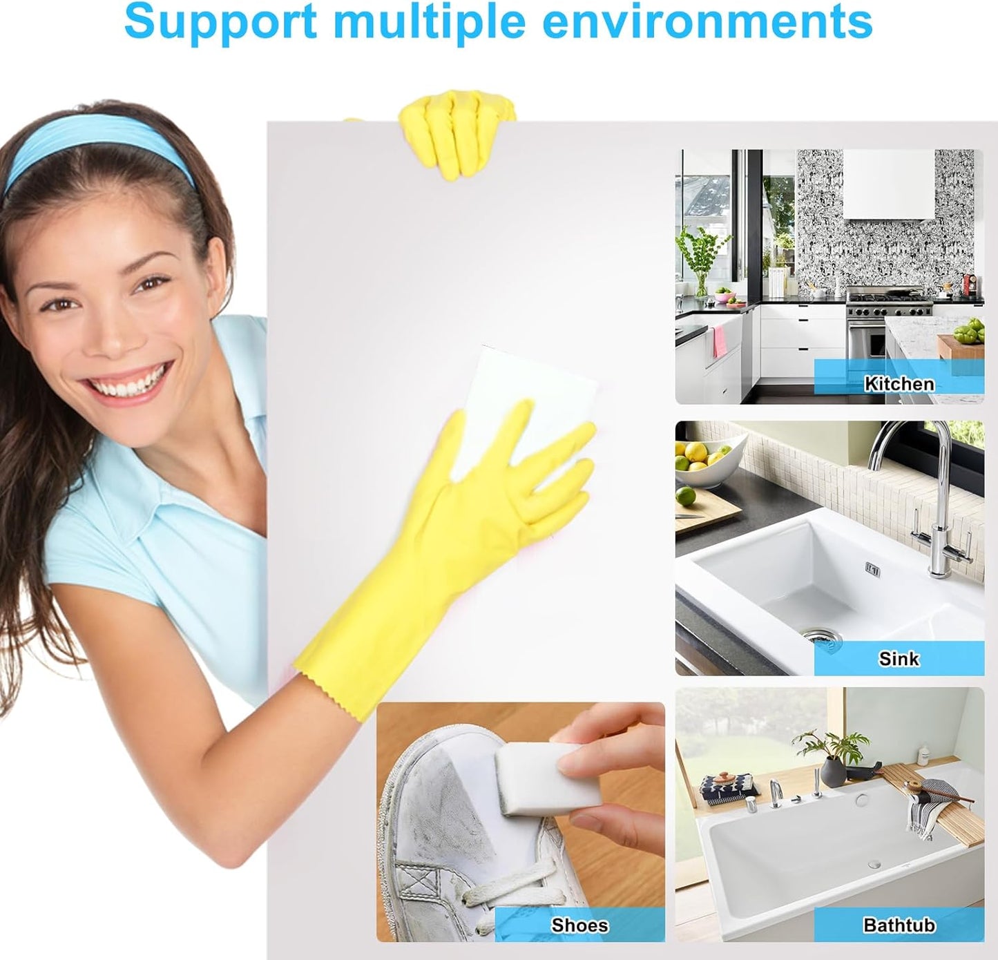 100 Pack Magic Sponge Eraser,Multi-Functional Household Cleaning Kitchen Dish Sponge for Furniture,Extra Thick and Long Lasting Melamine Cleaning Sponges for Bathroom,Bathtub, Wall Cleaner (100)