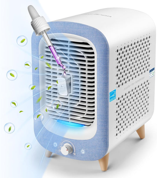 Jafanda Air Purifier for Home Bedroom 780sq ft, HEPA & Activated Carbon, Air Cleaner with Fragrance Sponge & Nightlight for Smoke, Allergies, Dust, Odor, VOC, Pet Dander, Pollen, Office, Desktop,Blue