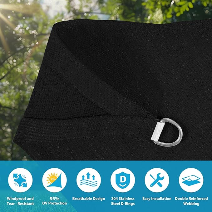 Amagenix Sun Shade Sail 13'X13'X18.4' Curved Edge Outdoor Shade Canopy Black Breathable 95% UV Block Shade Cloth for Patio Garden Backyard (We Make Custom Size)