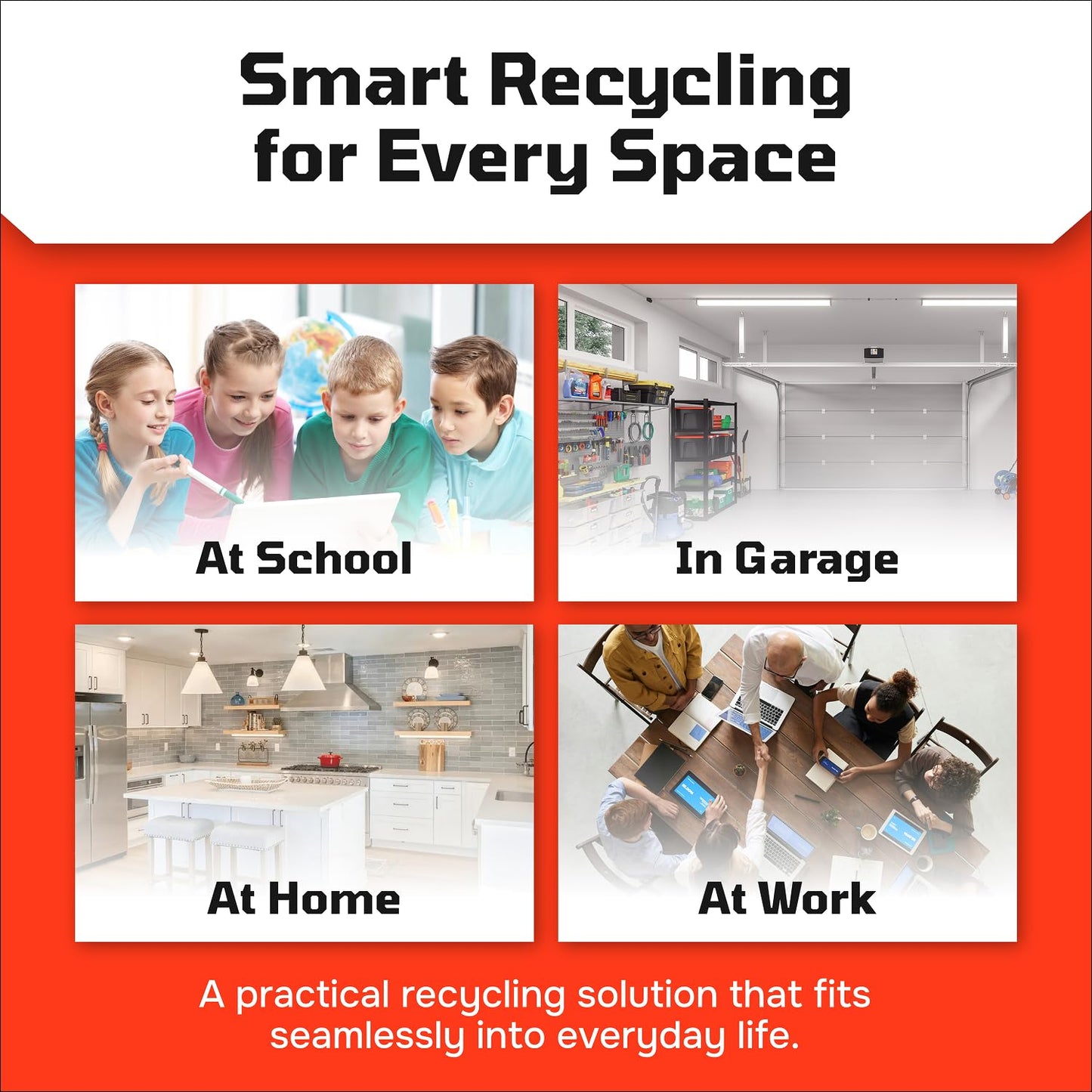 Multi Bin Recycling System with Three Stackable 6 Gallon Recycle Bins to Build Your Recycling Center for Offices, Kitchen, Garages, Businesses (3 Pack, Blue/Yellow/Red)