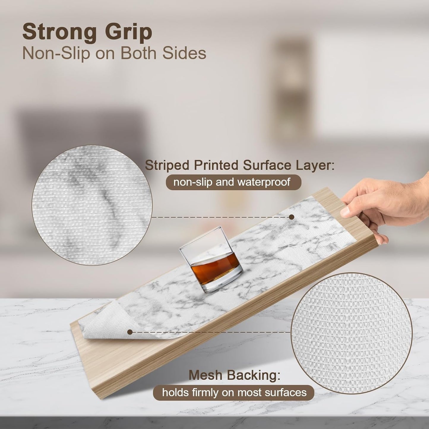 OcePor Non-Adhesive Drawer and Shelf Liner 17.5IN x 30FT，Non Slip Cabinet and Cupboard Liner, Kitchen Cabinet Liners for Shelves, Waterproof Drawer Shelf Liners for Cabinets/Bathroom Cupboard, Marble