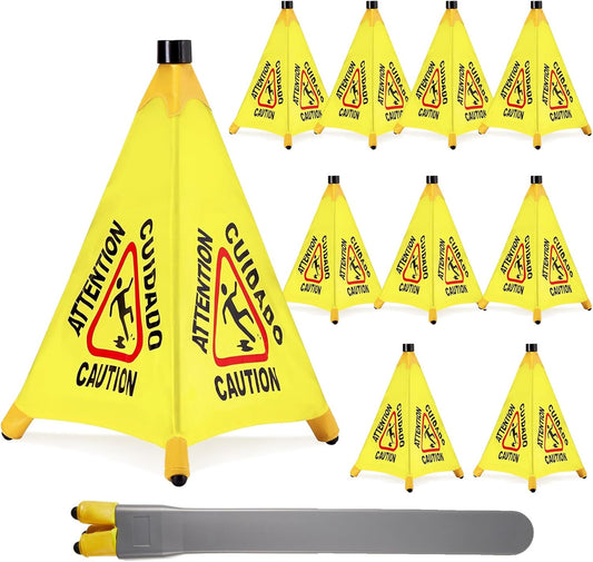 10 Pcs Pop up Wet Floor Sign with Storage Tube 20 Inch Wet Safety Signs Commercial Caution Safety Cone Pop up Caution Sign for Commercial Stores Grocery Restaurant Restroom Office Use
