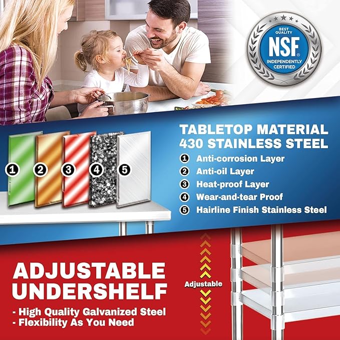 DuraSteel 24x36 NSF Stainless Steel Cart - Heavy Duty Rolling Food Prep Table with Undershelf - Metal Utility Cart for Commercial Restaurant Kitchen, Laundry, Outdoor Portable BBQ Grill