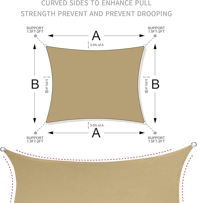 LOVE STORY 16' x 20' Shade Sails Rectangle Sand Sun Shade Sail UV Block Sunshade for Outdoor Patio Garden Backyard