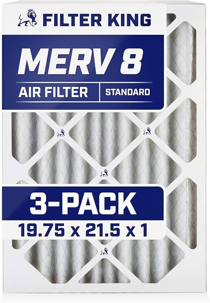 Filter King Air Filters 19.75x21.5x1 | 3-PACK | MERV 8 HVAC Pleated AC Furnace Filters | Actual Size 19.75 x 21.5 x .75