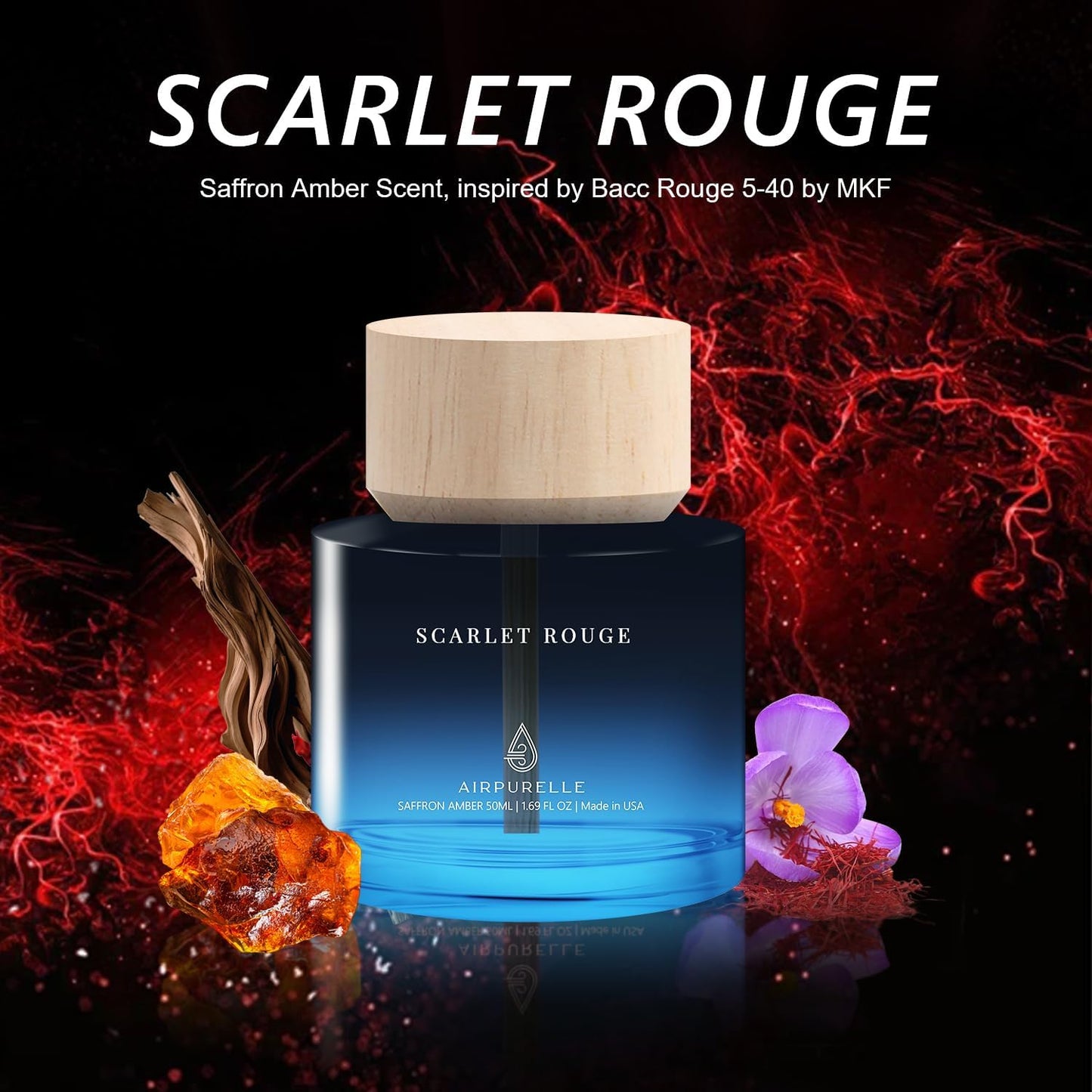 Car Air Freshener for Men & Women – Long-Lasting Saffron Amber Essential Oil Diffuser for Car Cup Holder – 50ML (1.7 FL OZ) Car Scent Diffuser, Inspired by Perfume – Made in USA