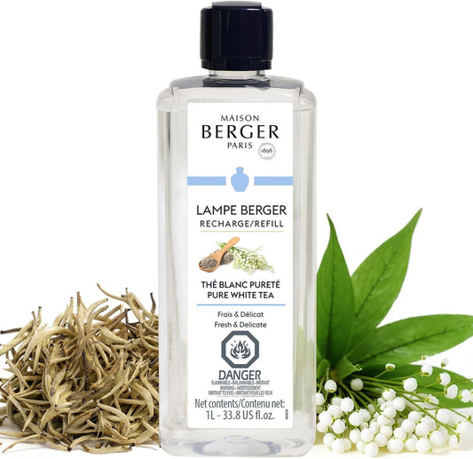 MAISON BERGER - Pure White Tea - Lampe Berger Fragrance Refill for Home Fragrance Oil Diffuser - Air Freshener - 33.8 Fluid Ounces - 1 Liter